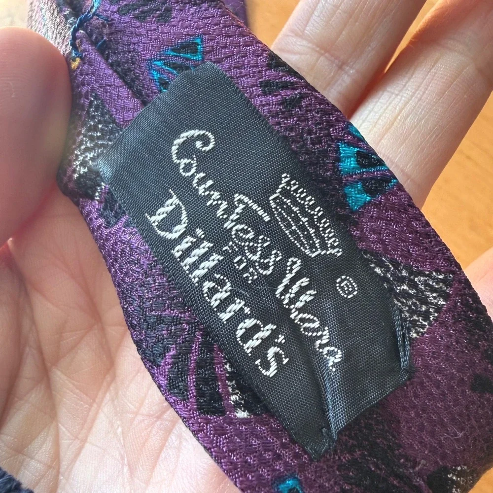 Countess Mara Purple Silk Tie Geometric Fan Jacquard Hand Tailored‎ Made in USA